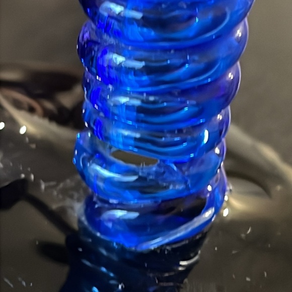 Vintage Art Glass Cobalt Blue Heart Shaped Pen Holder - Picture 9 of 10